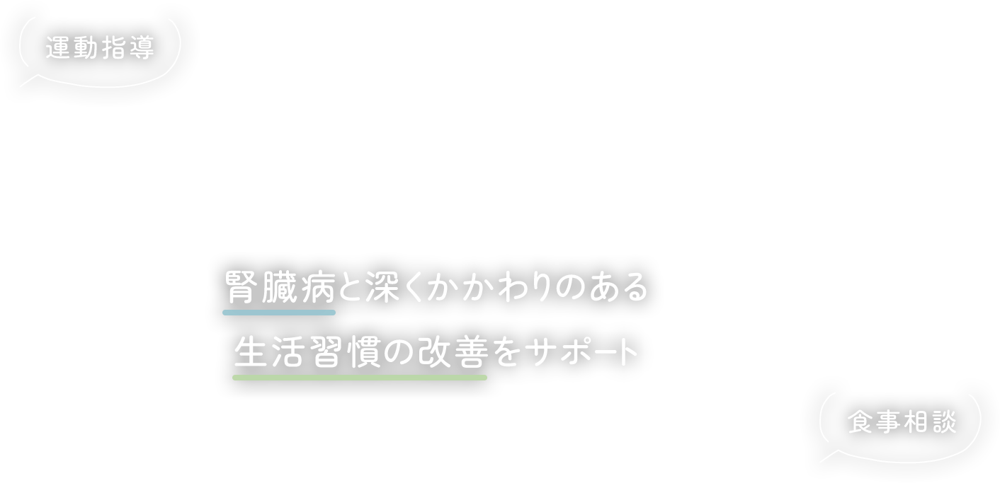 運動指導・食事相談　腎臓病と深くかかわりのある生活習慣の改善をサポート