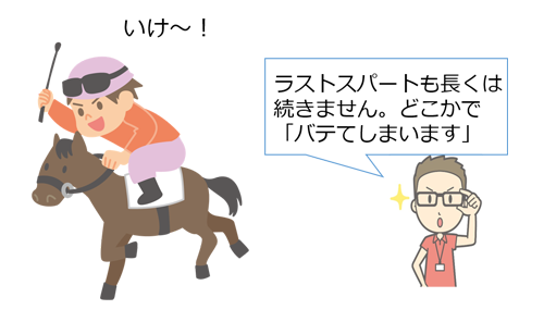 ラストスパートも長くは続きしません。どこかで「バテてしまいます。」